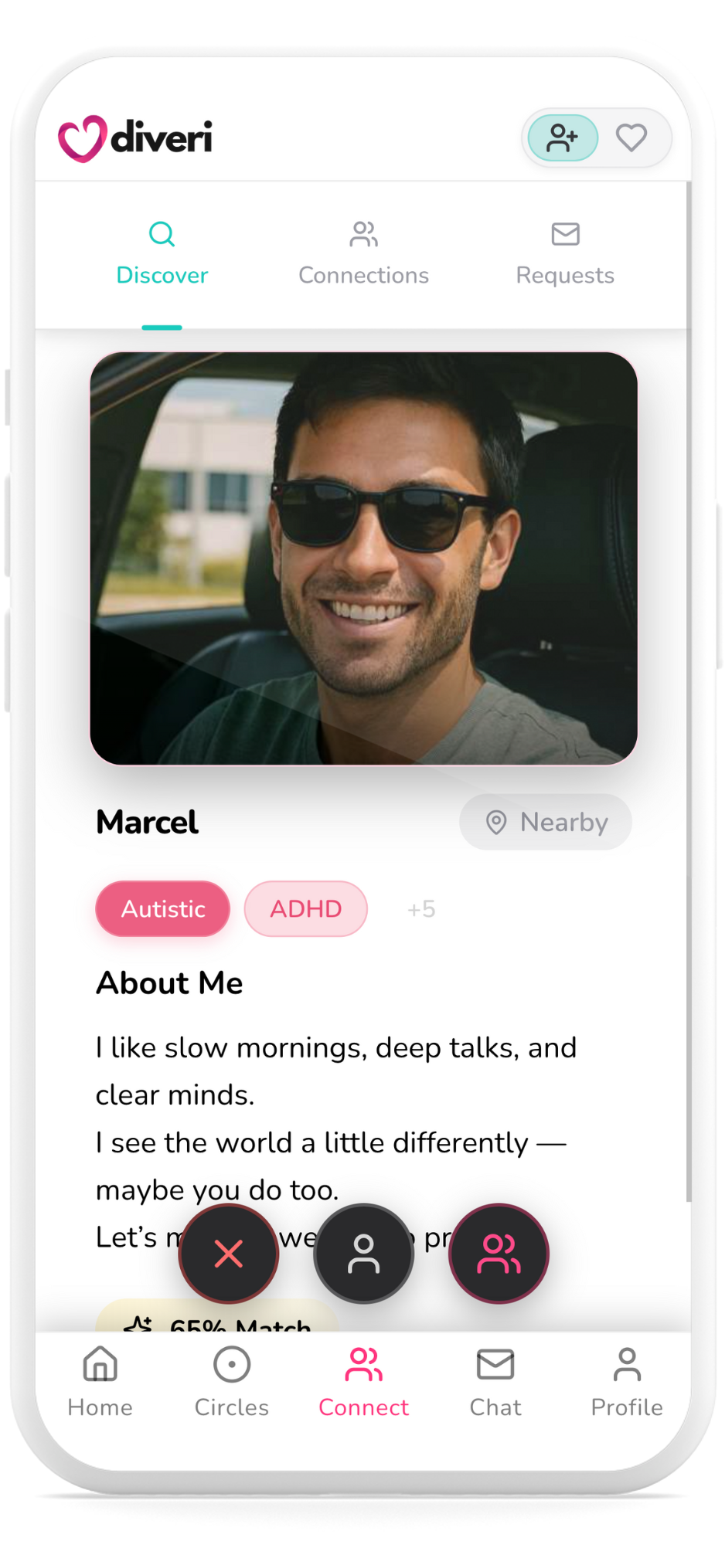 Diveri app home screen on iPhone